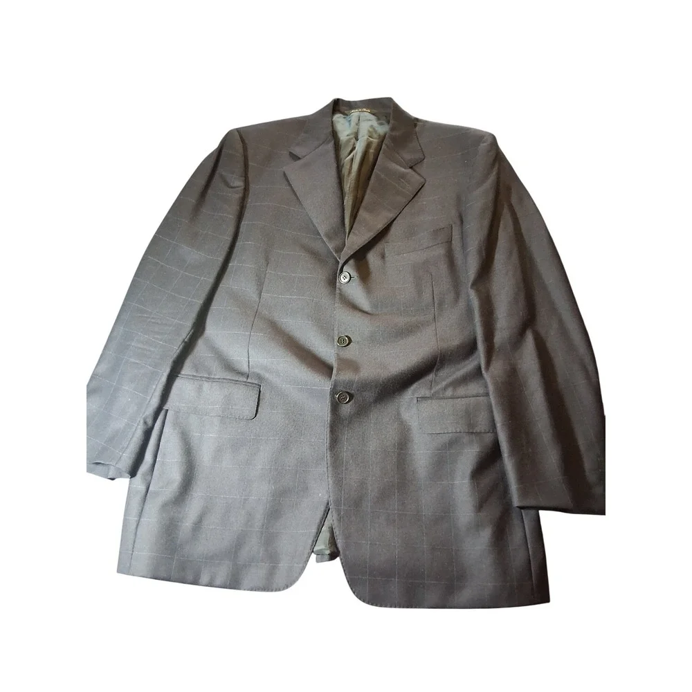 Canali Mens Wool Windowpane Blazer Sport Coat 52R/42R US  Made in Italy Navy